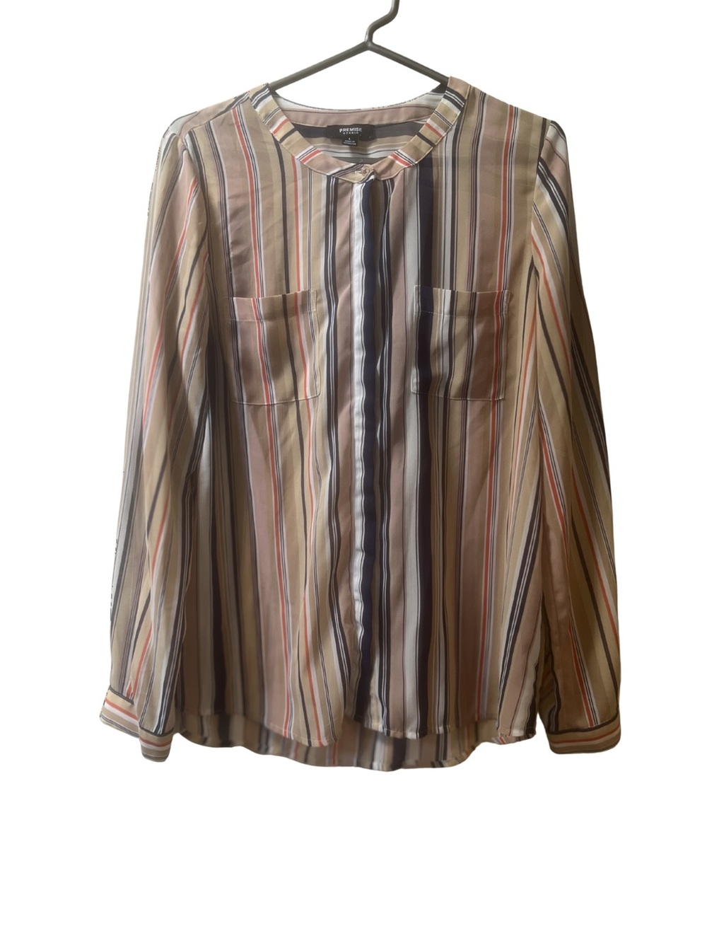 Pleated Collar Striped Blouse in Neutral Multi-Stripe (Bin 1-28)